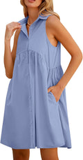 DEEP SELF Women Summer Collared Shirt Dress Casual Loose Button Down