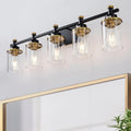 5-Lights Bathroom Light Fixtures in Gold and Black Design