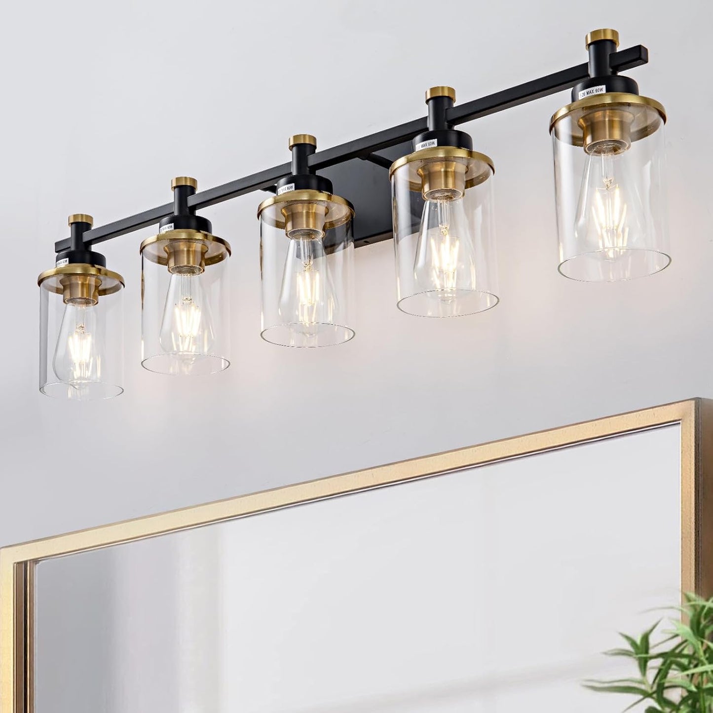 5-Lights Bathroom Light Fixtures in Gold and Black Design