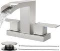 Waterfall Bathroom Faucet 4 in Centerset Brushed Nickel - Smooth Flow