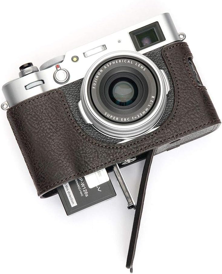 Genuine Leather Half Camera Case for FUJIFILM X100V - Coffee