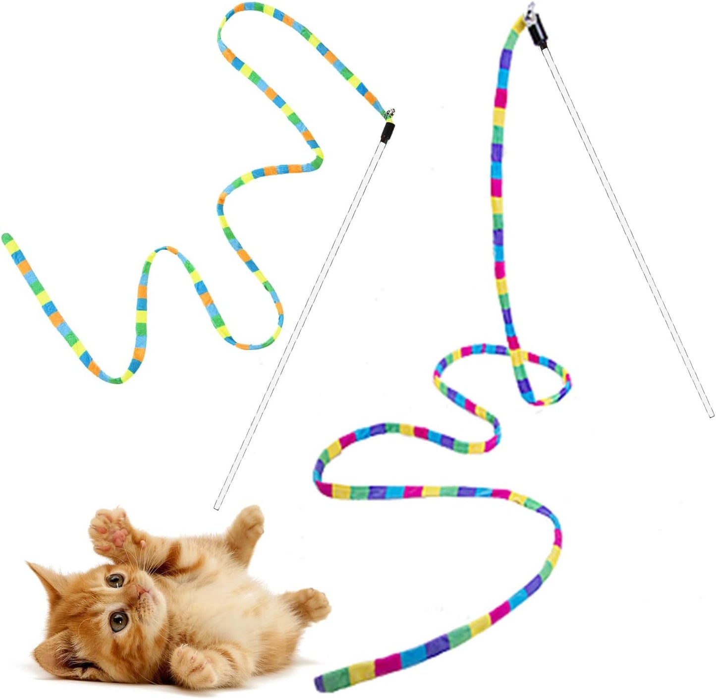 FYNIGO Rainbow Cat Teaser Wand Set - Strong & Colorful!