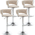 Velvet Bar Stools Set of 4 Beige - Counter Height Swivel Stools