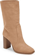 Women's Mid-calf Suede Boots with Chunky 3.2 in Heel