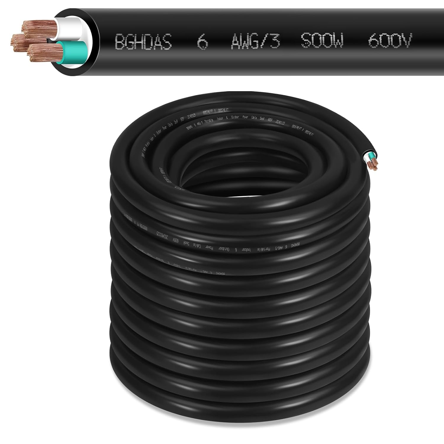 100ft 6/3 6 AWG Portable SOOW Bulk Cable for Heavy Duty Use
