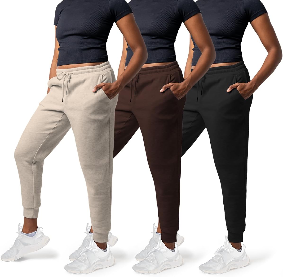 3 Pack Sweatpants Women - Cozy Fleece Joggers with Pockets