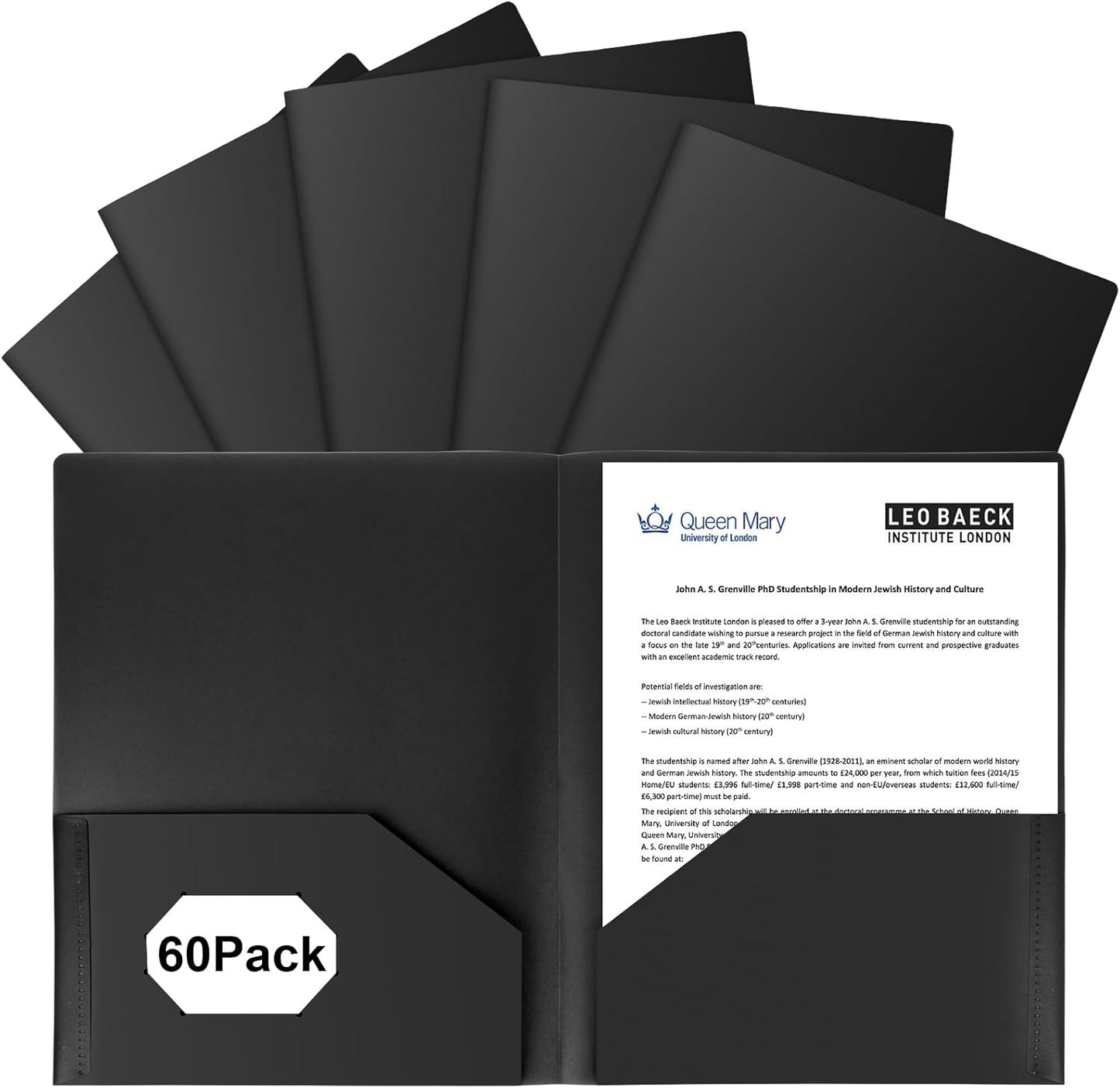 60-Pack Plastic Folders with Pockets for School and Office Use