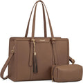 Laptop Tote for Women 15.6 in Khaki - Lightweight PU Work Bag