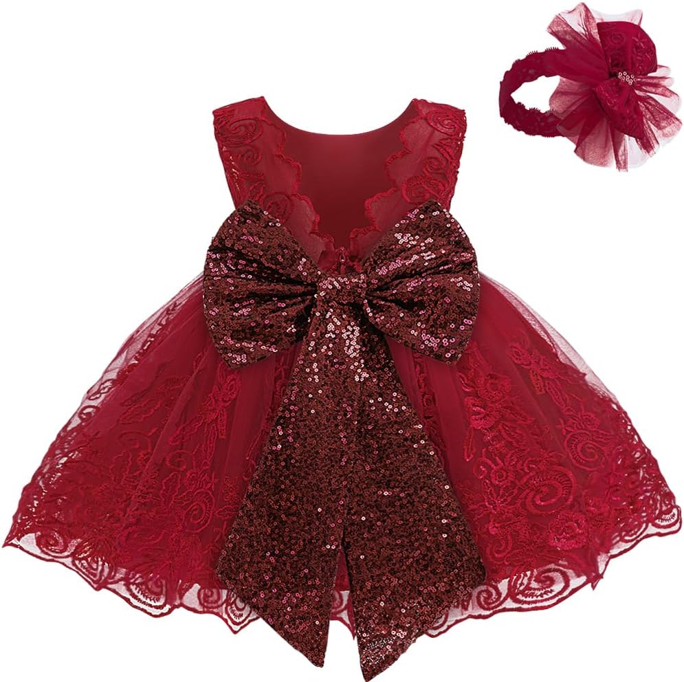 LZH Baby Girls Ruffle Lace Backless Dress with Headwear for Parties