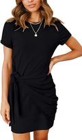 Women's Tie Waist T Shirt Dress - Slim Fit Ruched Mini