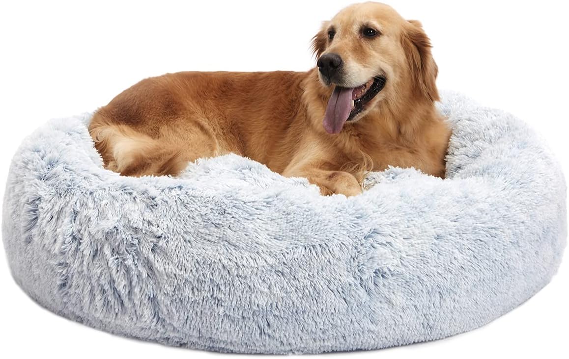 Calming Donut Dog Bed for Large Dogs, 36 Inches Round Fluffy