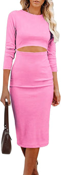 Women's Long Sleeve Midi Bodycon Dress - Flattering Cut Out Fit