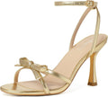 Gold Strappy Heels for Women - Lace Up Bow Ankle Strap