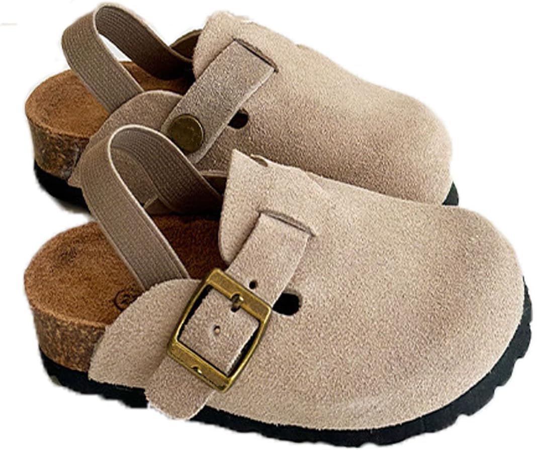 Kids Suede Clogs for Toddlers with Adjustable Buckle Design