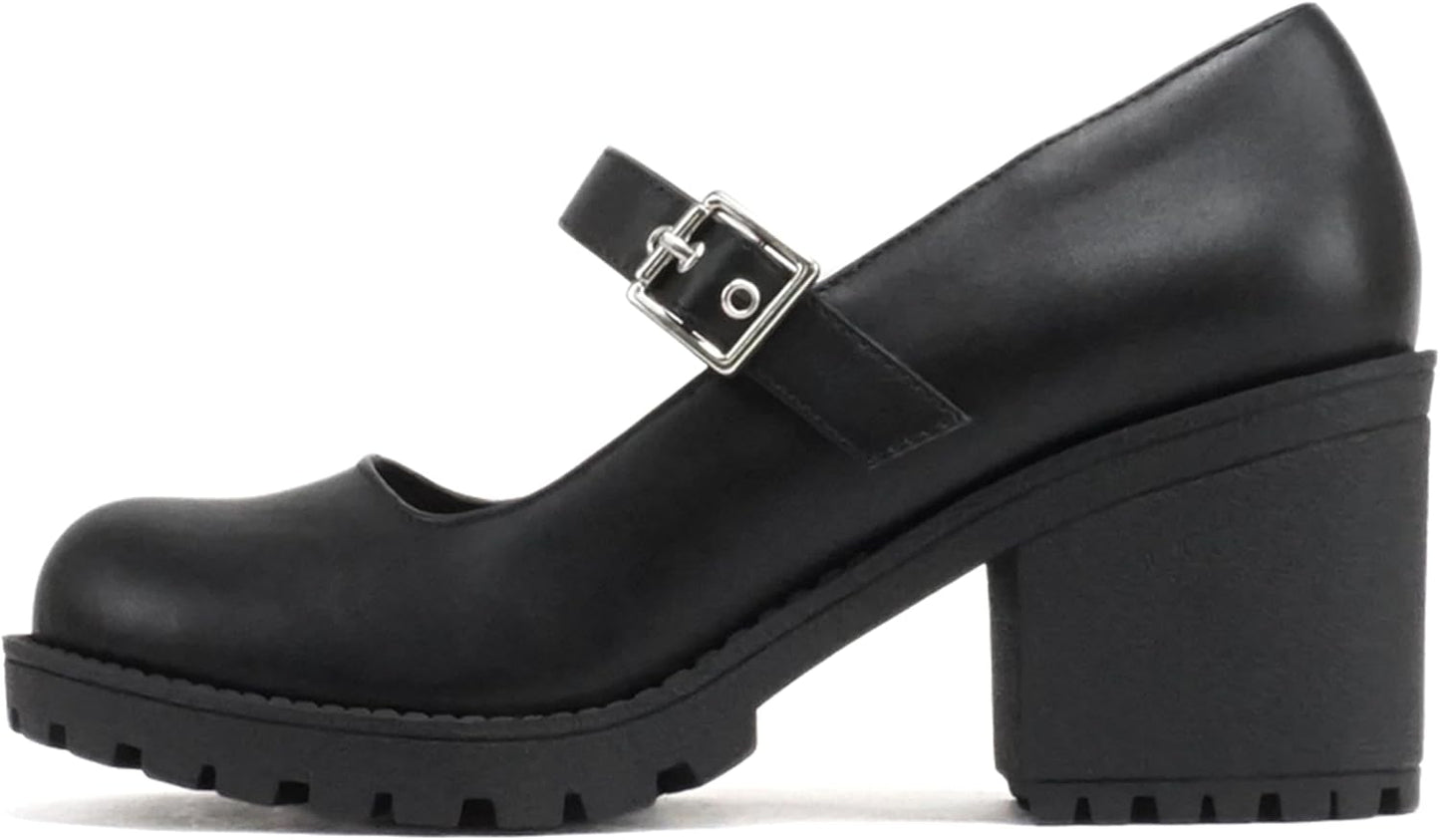 Soda Eviana Women Mary Jane Round Toe Chunky Block Heel Pumps