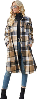 PUWEI Women's Casual Long Plaid Shirt Coat for Every Occasion
