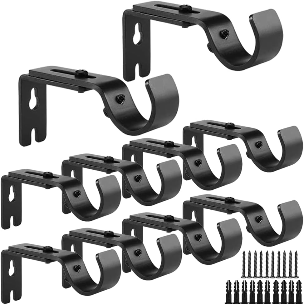10-Pack Heavy Duty Adjustable Curtain Wall Brackets for 1 Rods, Black