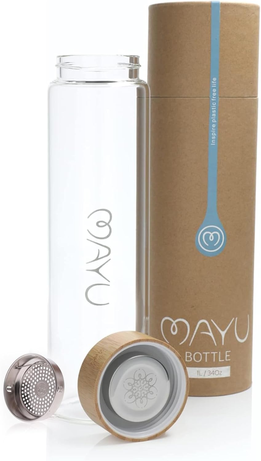 mayu Water Bottle with Bamboo Lid - Eco Friendly Hydration