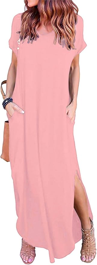 HUSKARY Women's Summer Maxi Dress with Pockets and Split Style
