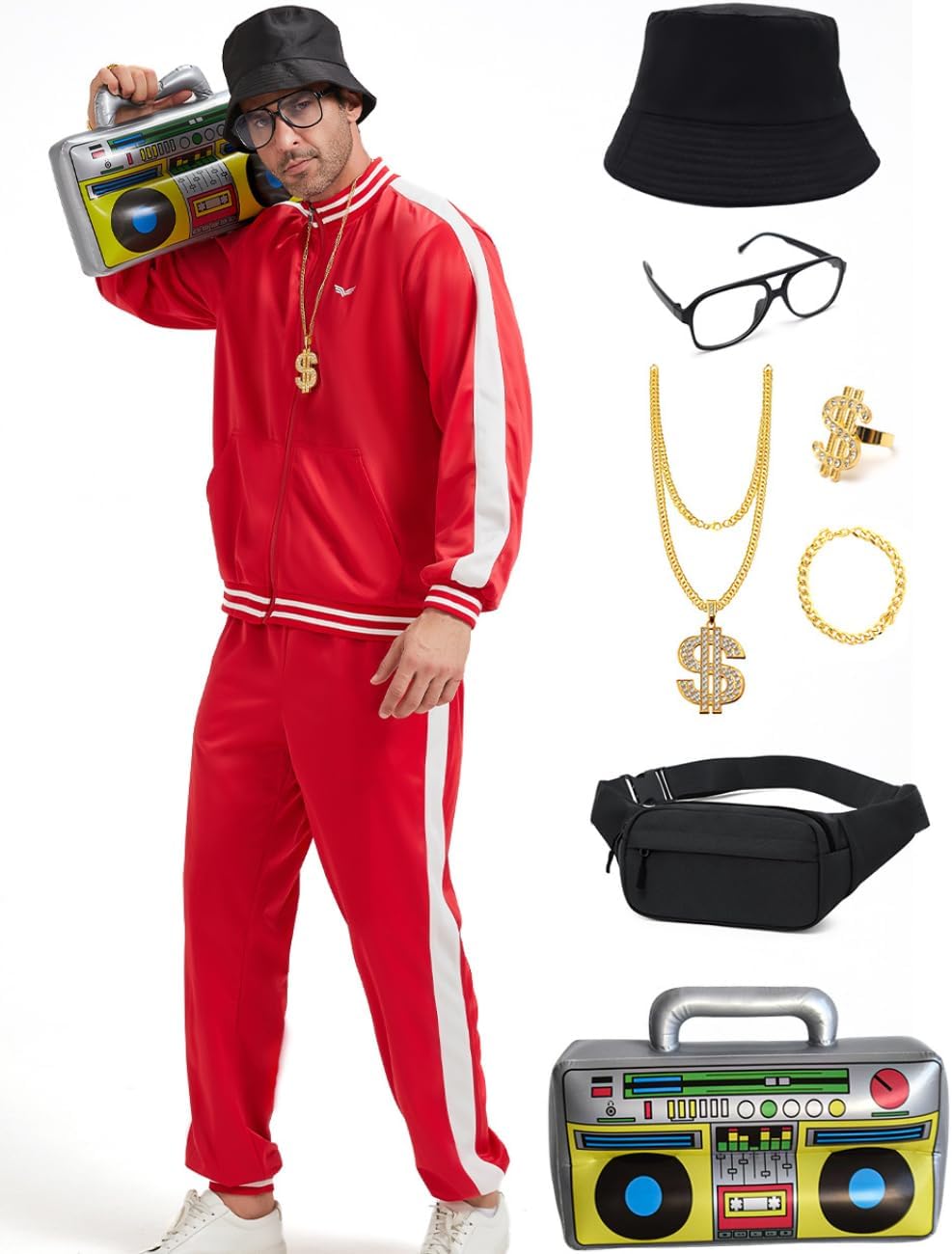 80s Tracksuit for Men Retro Windbreaker Halloween Costume Set