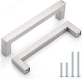 Square Cabinet Handles 5 in Hole Centers Brushed Stainless Pulls