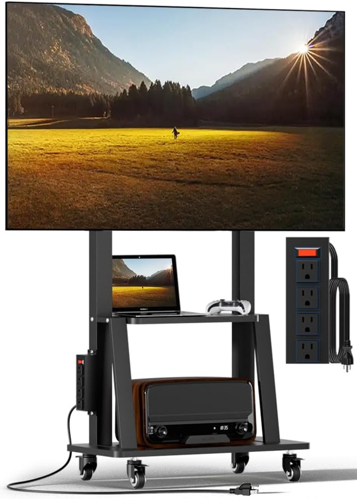 Mobile TV Cart with Power Outlet for 32-75 inch Televisions