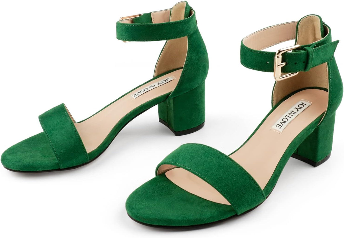 JOY IN LOVE Women's Chunky Low Heels Ankle Strap Sandals