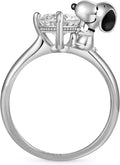 Peanuts Snoopy Hug White Diamond Ring for Women - Charming Sterling