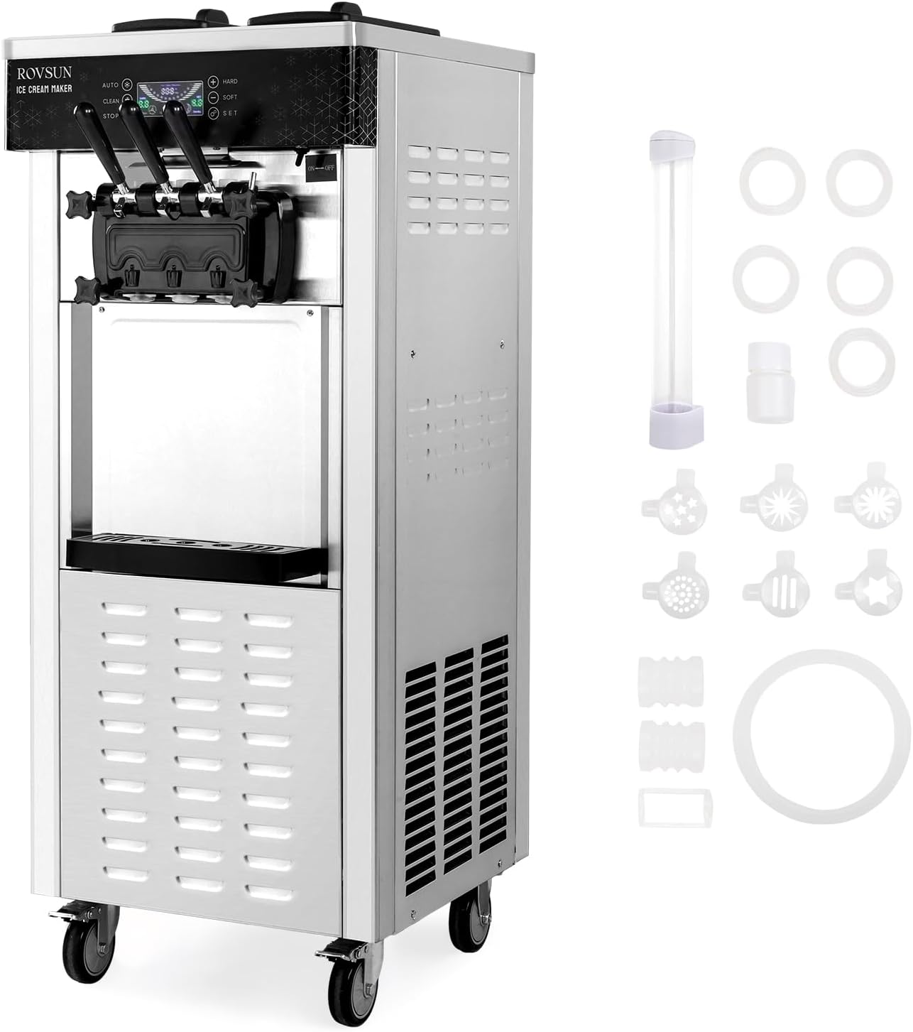 ROVSUN Commercial Ice Cream Machine: 7.4 Gal/H Soft Serve Maker with 3 Flavors LCD Touch Screen