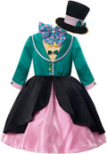 Nuoqi Girls Mad Hatter Costume Mad Hatter Tea Party Dress with Hat