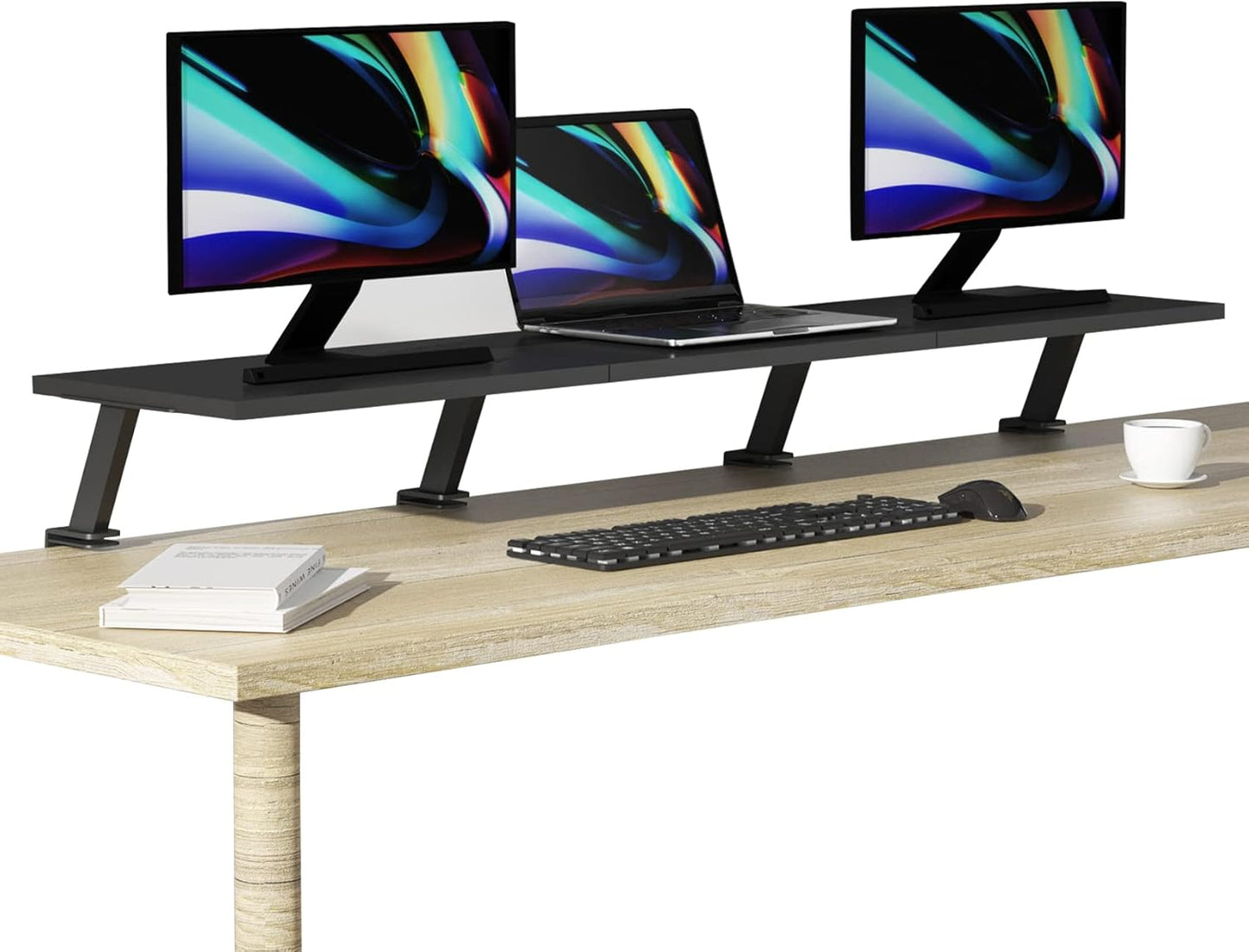 Extra-Large 45-Inch Wood Clamp On Desk Monitor Shelf for Screens