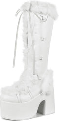 Knee High Boots For Women Side Zipper Faux Fur Platform Chunky Heel