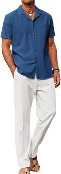 COOFANDY Men 2 Piece Linen Outfit Beach Button Down Shirt (Style GL4Q)