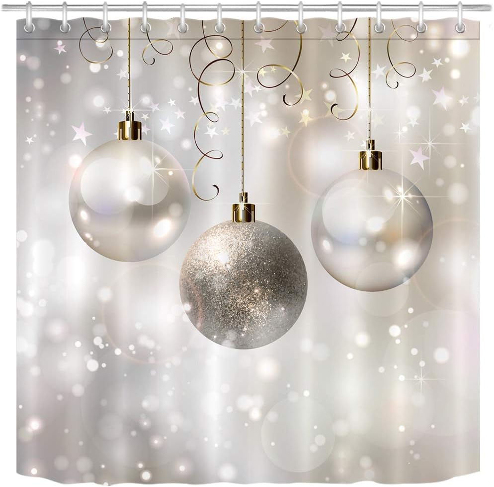 Silver Xmas Balls Shower Curtain Set