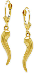 Gold Italian Horn Earring - 10K Solid Gold Cornicello Dangle