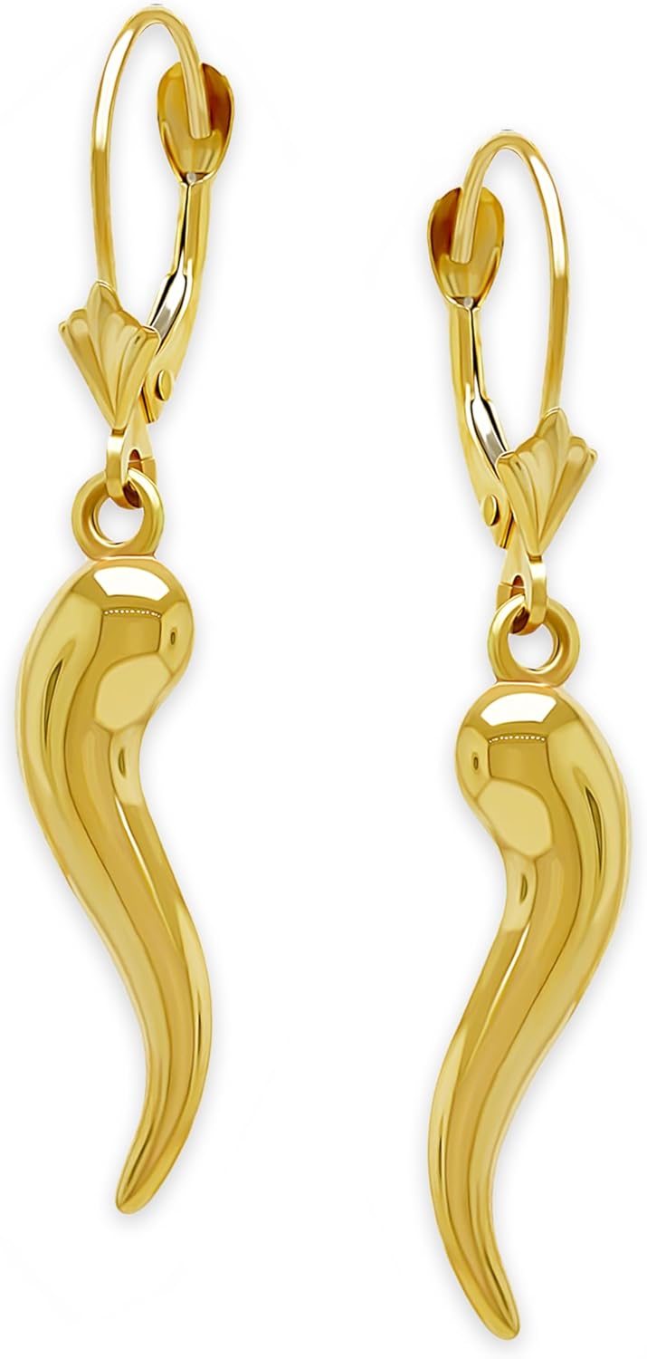 Gold Italian Horn Dangle Earring - 10 Karat Heirloom Quality