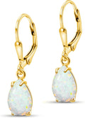 14K Gold Plated Gemstone Teardrop Earrings - Dainty Opal Drop