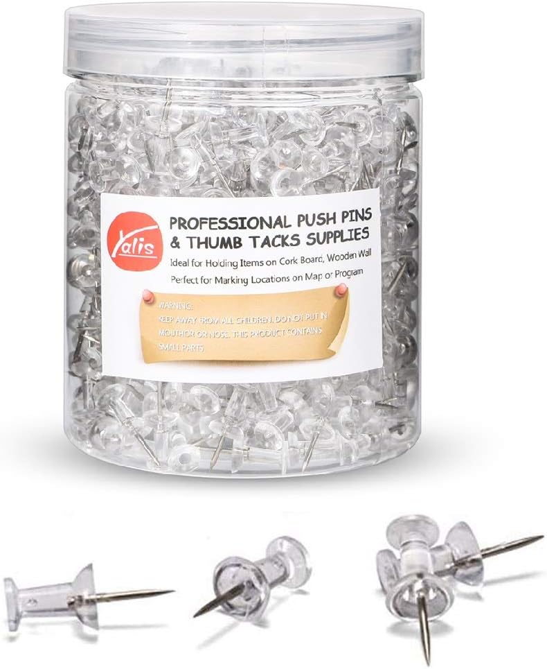 Yalis Clear Push Pins - 600 pcs Strong & Clear