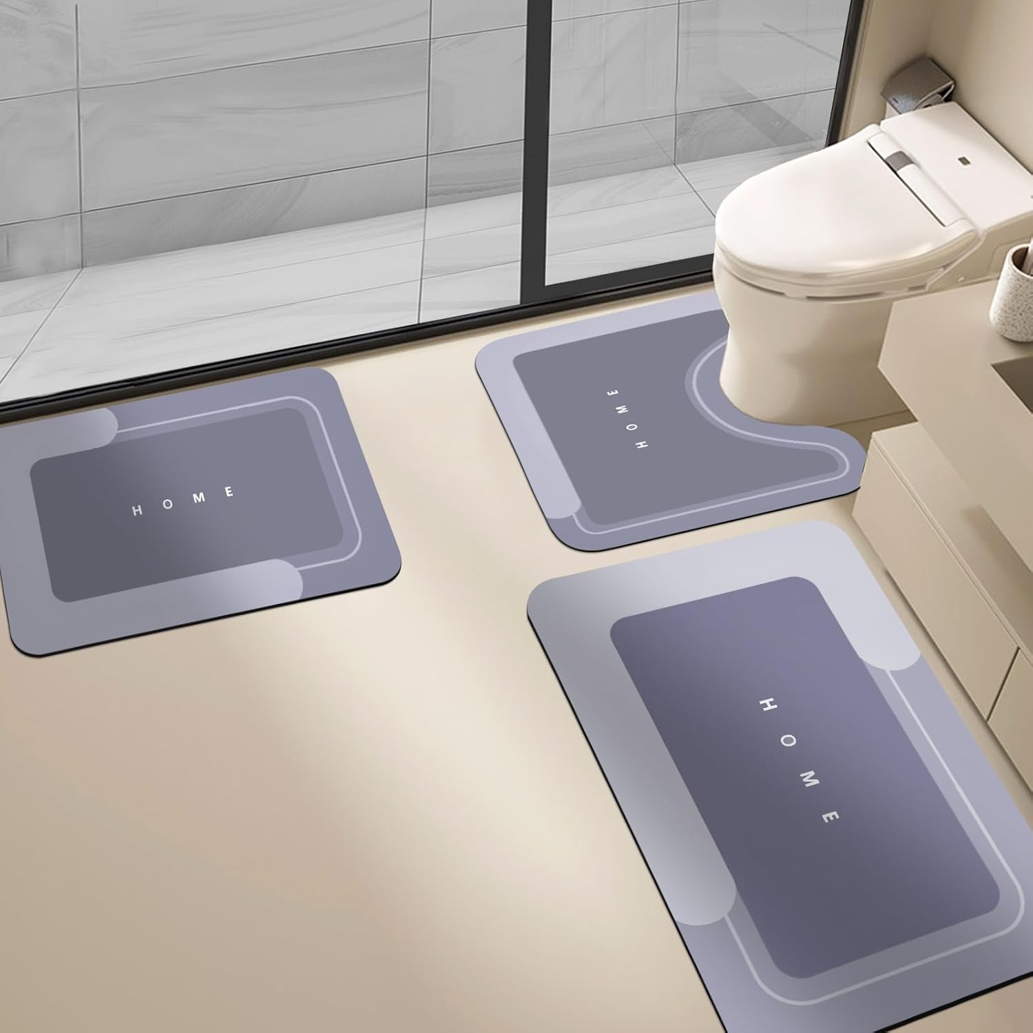 3PCS Absorbent Bath Mat Set for Quick Drying and Comfort