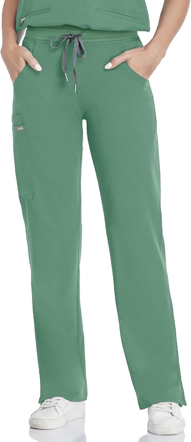 COMENII Scrubs for Women with Yoga Waistband and Cargo Pockets