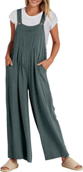 Womens Linen Wide Leg Jumpsuit Overalls - Casual Beachwear