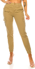 Double Denim High Waisted Cargo Joggers for Women - Cozy Baggy January