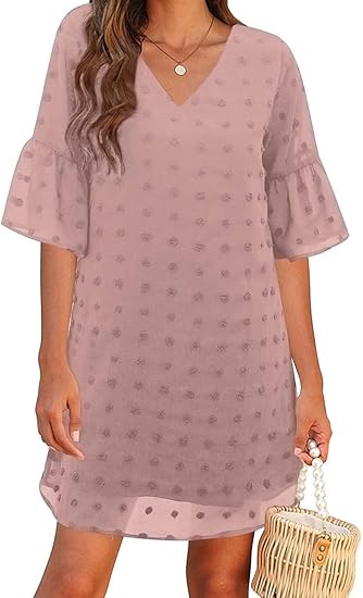 Blooming Jelly Womens White Short Sleeve V Neck Ruffle Dress