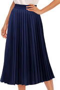 Pleated Midi Skirt Aline Long High Elastic Waist - Flowy Chiffon