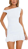Womens Off The Shoulder Bodycon Summer Mini Dress - Sleek Ruched Mesh