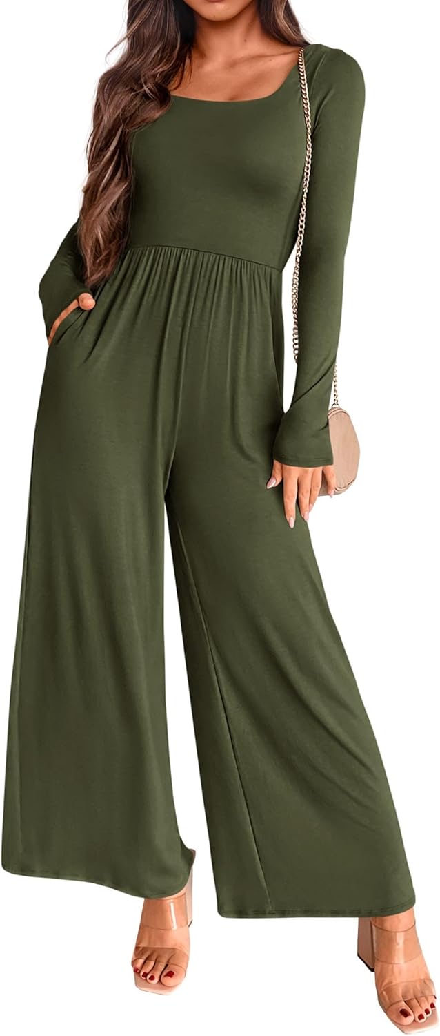 KIRUNDO Long Sleeve Jumpsuit for Women with Pockets and Style