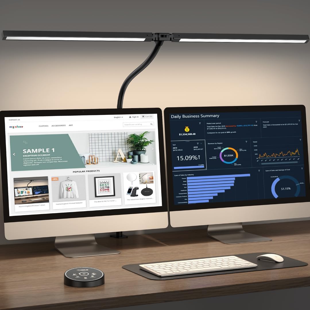 24W Eye-Caring LED Desk Lamp with Clamp - Dual Screen Lighting