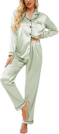 Ekouaer Women's Classic Button Down Long Satin Silk (Style F3ZB)