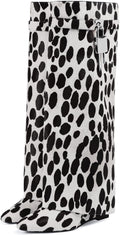 Wide-calf Fold Over Boots for Women - Wedge Heel Knee High