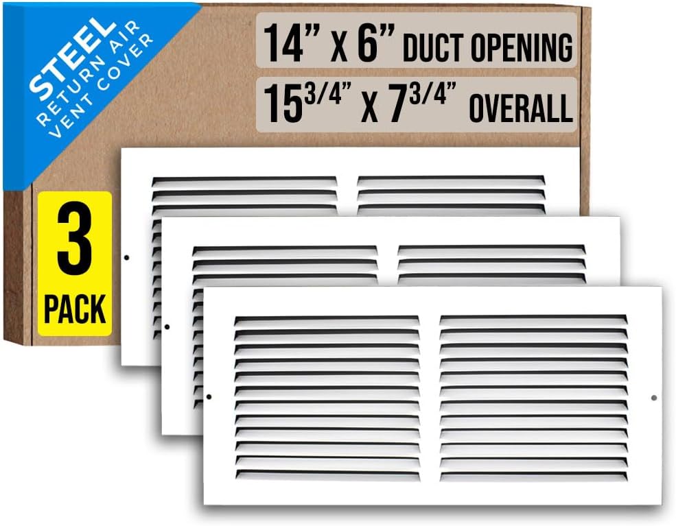 Steel Return Air Grille for 14x6 Duct Opening - 3 Pack